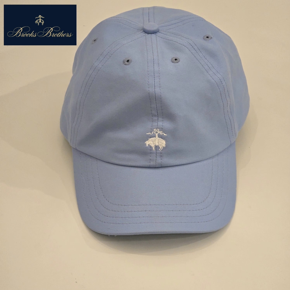Brooks Brothers Light Blue and White Golden Fleece Baseball Cap w/ Brass Clasp
